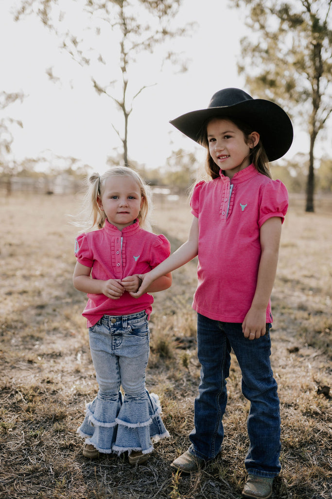 "Bree Baby" Pink Contrast Baby Polo Romper-Little Windmill Clothing Co