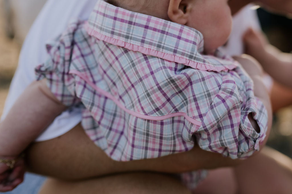 "Vienna Baby" Checked Short sleeve Blouse Romper-Little Windmill Clothing Co