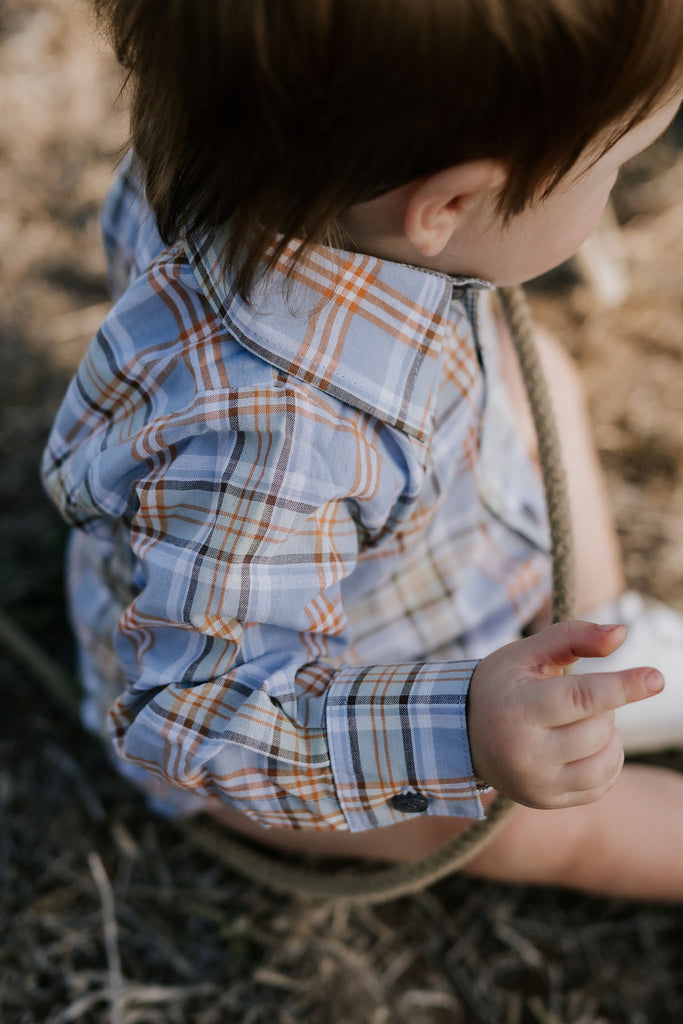 "Jae Baby" Country Fresh Checked Long Sleeve Romper-Little Windmill Clothing Co