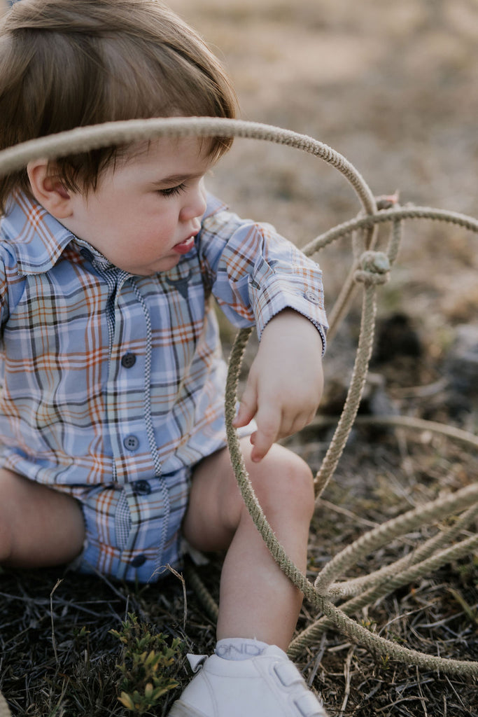 "Jae Baby" Country Fresh Checked Long Sleeve Romper-Little Windmill Clothing Co