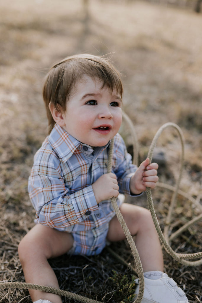 "Jae Baby" Country Fresh Checked Long Sleeve Romper-Little Windmill Clothing Co