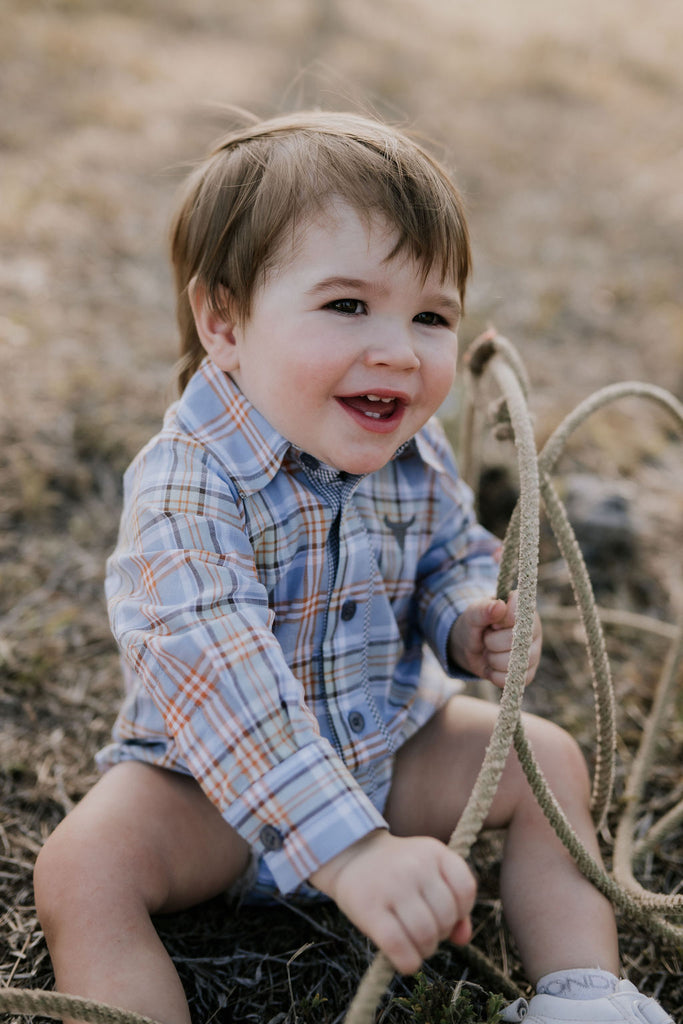 "Jae Baby" Country Fresh Checked Long Sleeve Romper-Little Windmill Clothing Co