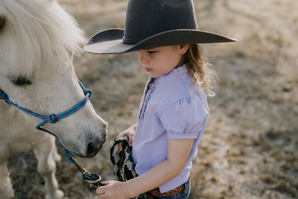 "Lizzy Jnr" Soft Violet Ruffle Contrast Polo-Little Windmill Clothing Co