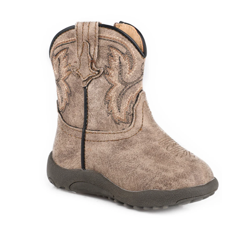 Cowbaby Eastwood smokey grey roper boots showing classic baby western boots in smokey grey with roper style