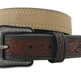 Boy's bridle full grain leather brown belt hand tooled showing premium quality tooled leather western belt for boys