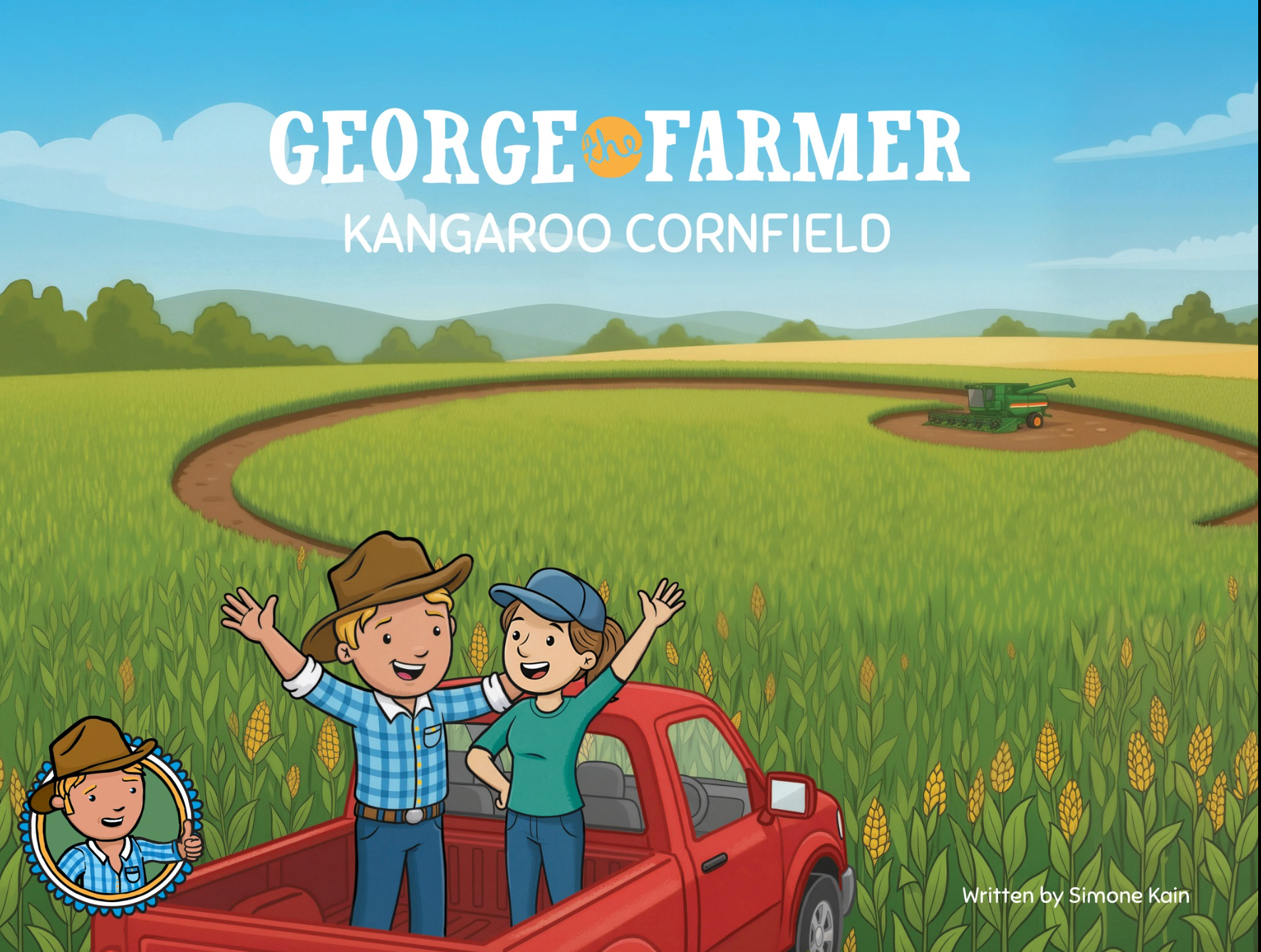 George the Farmer Kangaroo Cornfield book front cover showing George the Farmer Kangaroo Cornfield children's book