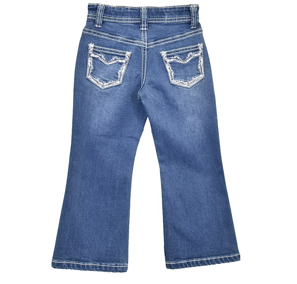 Hardware Cowgirl Flora Outline Toddler Jeans-Little Windmill Clothing Co