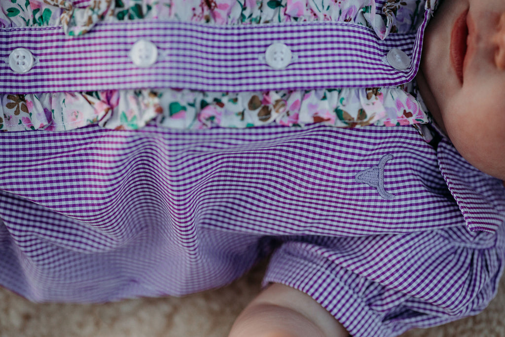 "Annabelle" Violet Short Sleeve Romper-Little Windmill Clothing Co