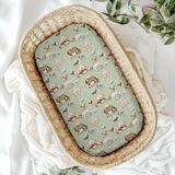 Country Outback 2in1 bassinet and change table cover in use showing cover fitted to bassinet with outback print