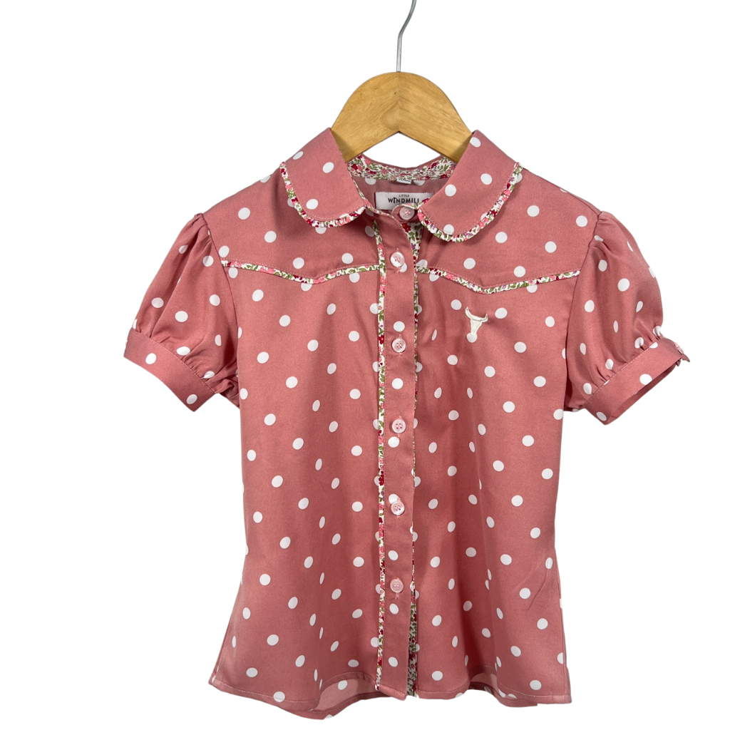 "Clementine" Spotty Vintage Short Sleeve Shirt-Little Windmill Clothing Co