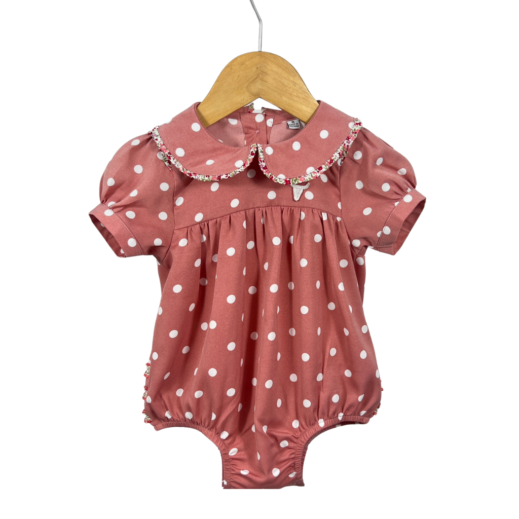 "Clementine Jnr" Spotty Vintage Short Sleeve Bubble Romper-Little Windmill Clothing Co