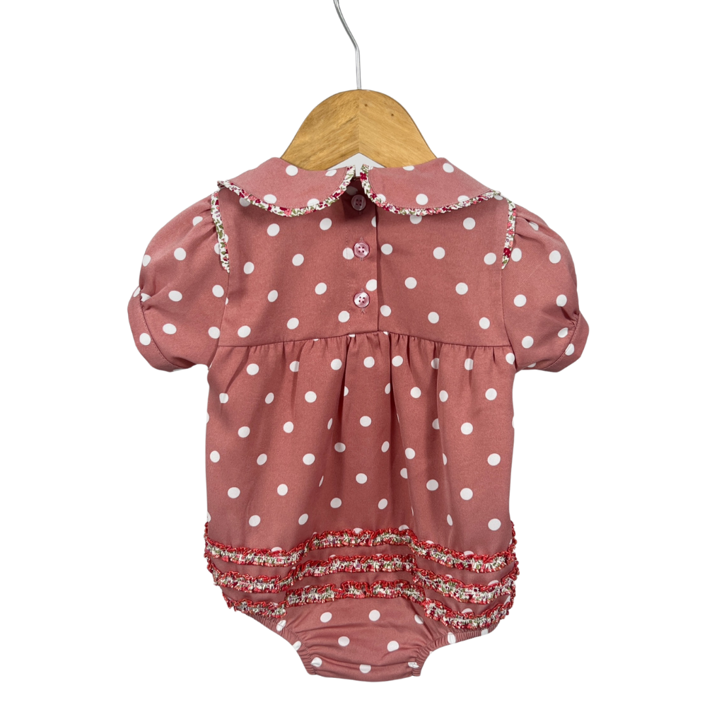 "Clementine Jnr" Spotty Vintage Short Sleeve Bubble Romper-Little Windmill Clothing Co