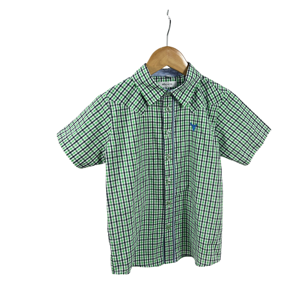 "Colton" Fresh Green & Blue Gingham Short Sleeve Shirt-Little Windmill Clothing Co