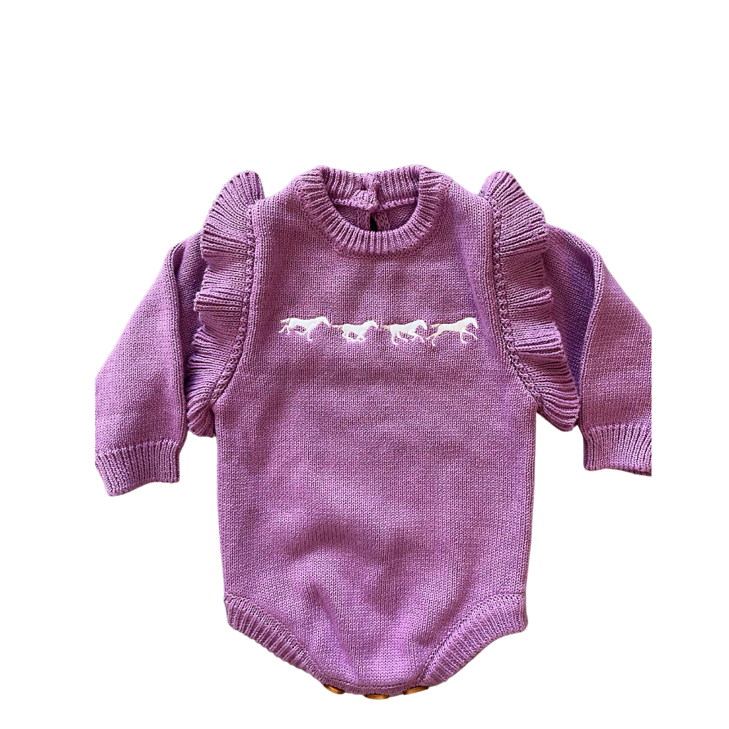 "Savannah" Purple Power Cotton Knit Romper-Little Windmill Clothing Co