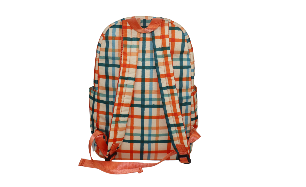 Large Orange Check Backpack Bag ONE ZIPPER-Little Windmill Clothing Co