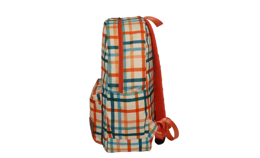 Large Orange Check Backpack Bag ONE ZIPPER-Little Windmill Clothing Co