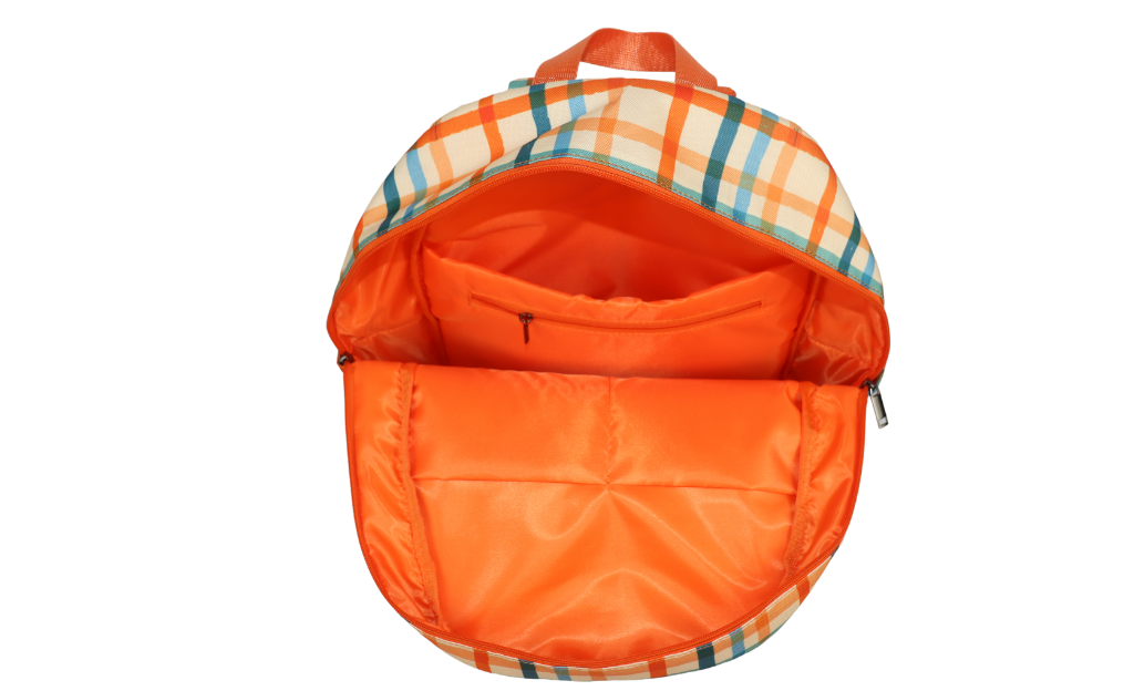 Large Orange Check Backpack Bag ONE ZIPPER-Little Windmill Clothing Co