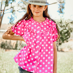 "Kansas" Polkadot Pink Short Sleeve Blouse-Little Windmill Clothing Co