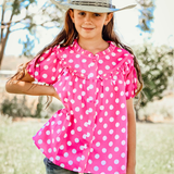 "Kansas" Polkadot Pink Short Sleeve Blouse-Little Windmill Clothing Co
