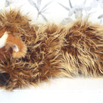 Wallace DLux Highland Cow plush from behind showing fluffy shaggy coat, great gift for farm lovers