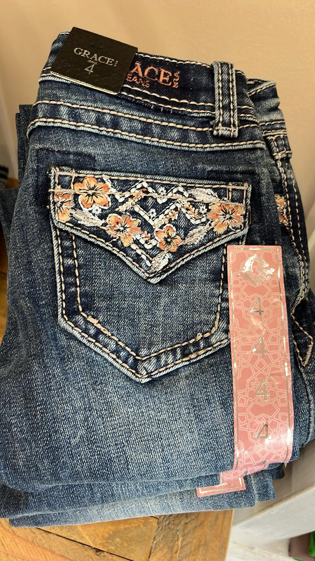 Grace In La girls double pocket jeans showing stylish denim with practical double pocket design