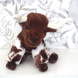 Bixbie soft Texas Long Horn plush on display, soft hypo-allergenic fill safe for babies and toddlers