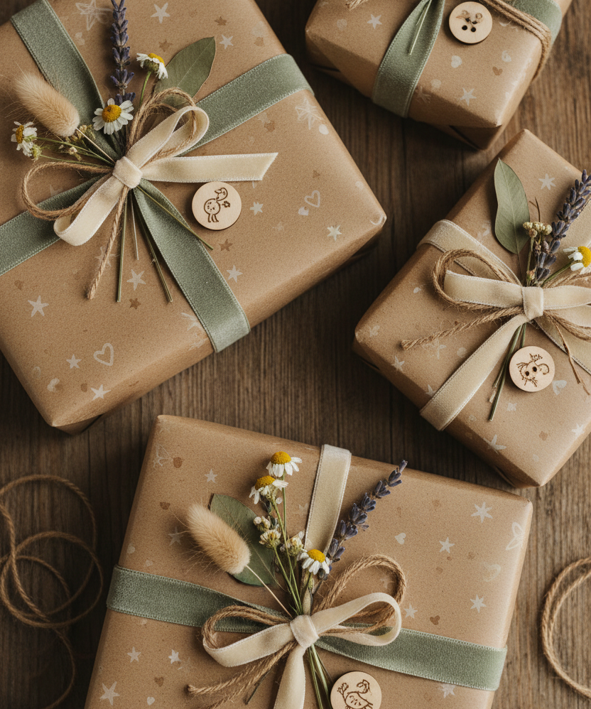 Beautiful gift wrap on a neatly wrapped gift box enhancing gift giving
