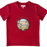 Western printed Christmas cow tee flat lay showing full holiday design