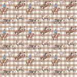 Cowboy Up fitted cot sheet flatlay showing full cowboy print design and elastic edge