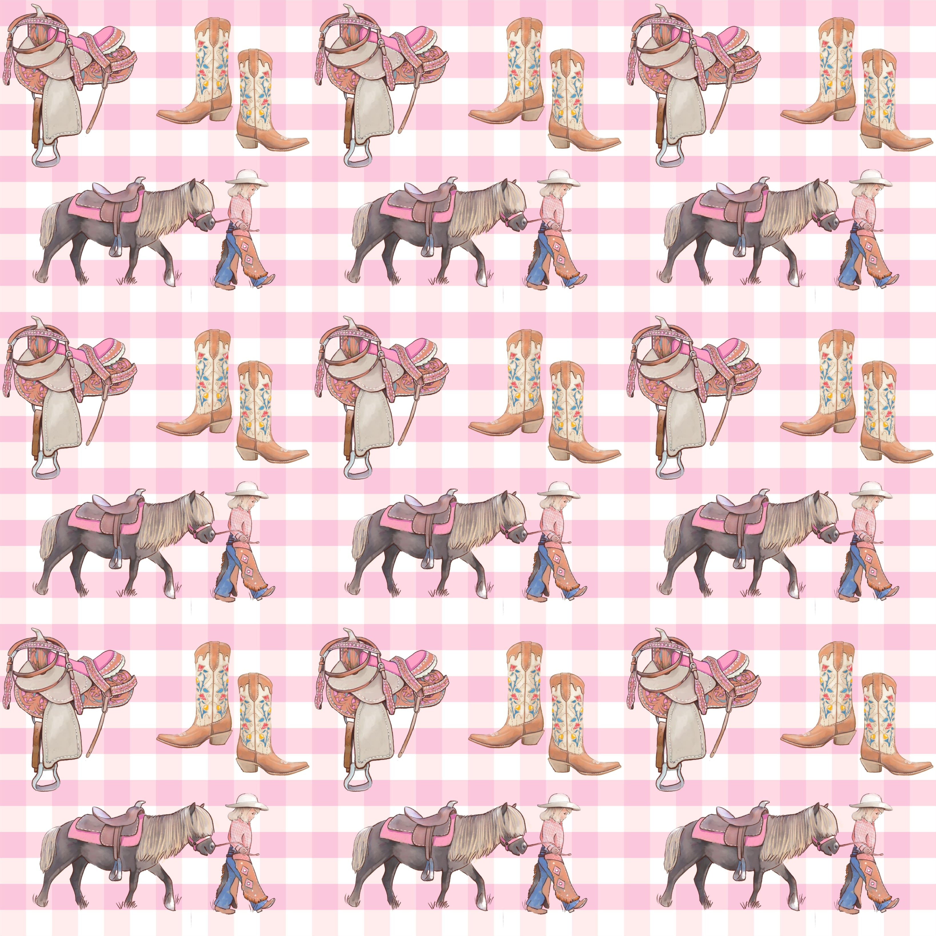 Cowgirl Life fitted cot sheet on cot showing cowgirl print fitted to standard cot mattress