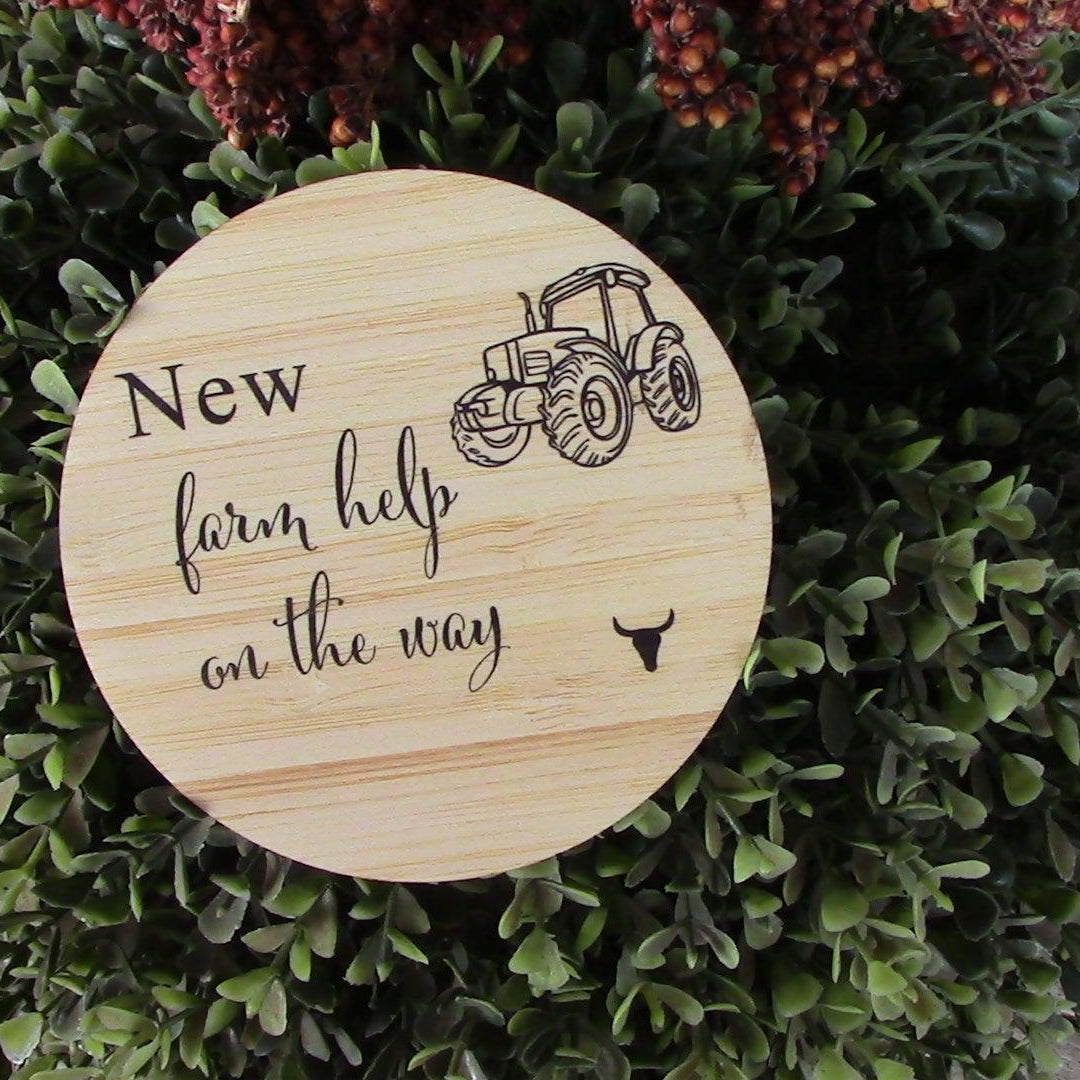 New Farm Help Wooden Plaque engraved on natural pine with tractor design