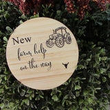 New Farm Help Wooden Plaque engraved on natural pine with tractor design