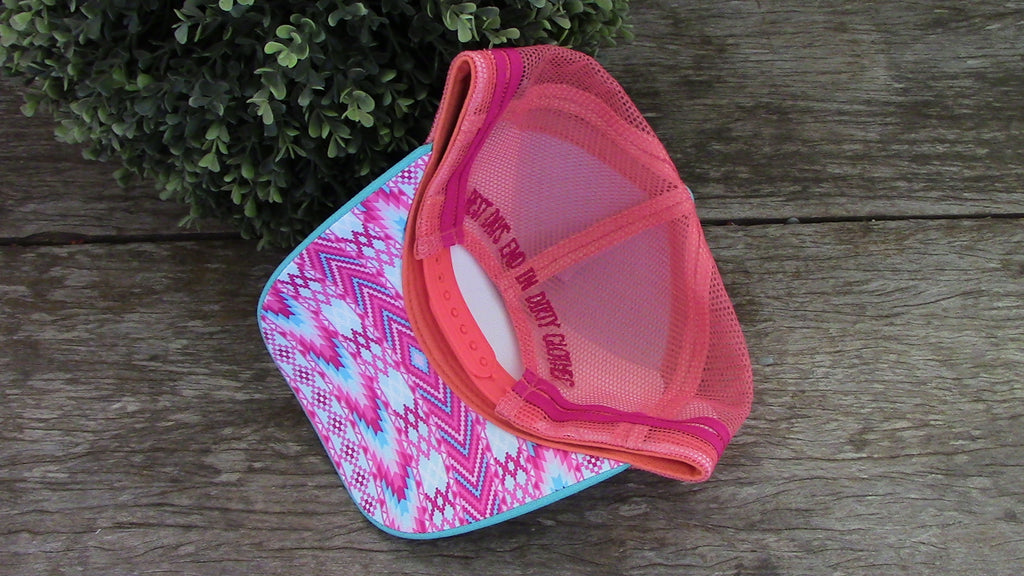 Little Toddlers / Youth Kids Pink & Turquoise Trucker Caps-Little Windmill Clothing Co