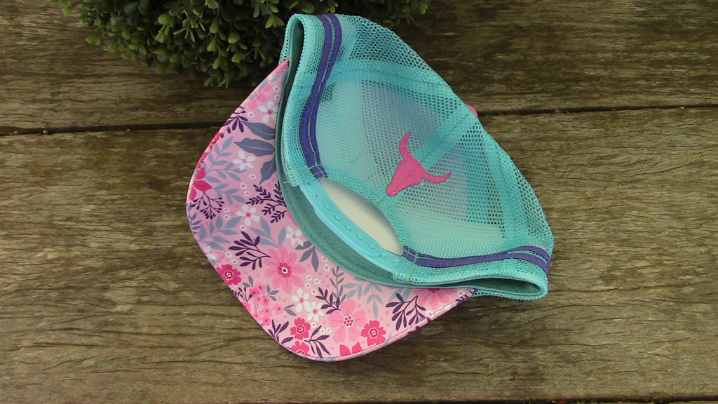 Little Toddlers / Youth Kids Dusty Pink Floral Trucker Caps-Little Windmill Clothing Co