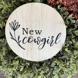 New Cowgirl Wooden Plaque engraved on natural pine with floral design