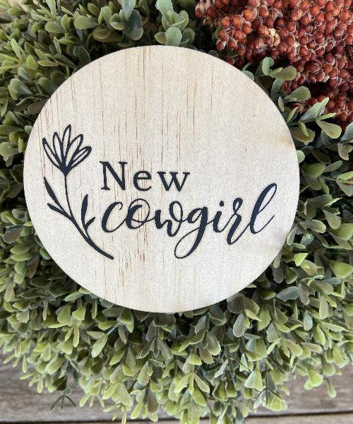 New Cowgirl Wooden Plaque engraved on natural pine with floral design
