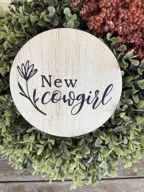 New Cowgirl Wooden Plaque engraved on natural pine with floral design