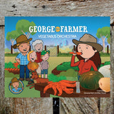 George the Farmer book cover showing characters with crooked carrots in a garden setting